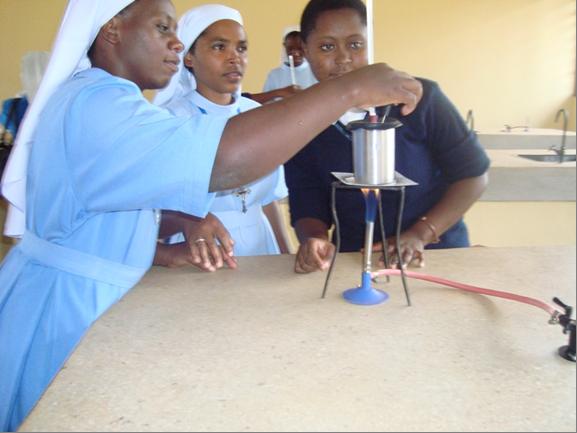 doing an experiment in the new science lab